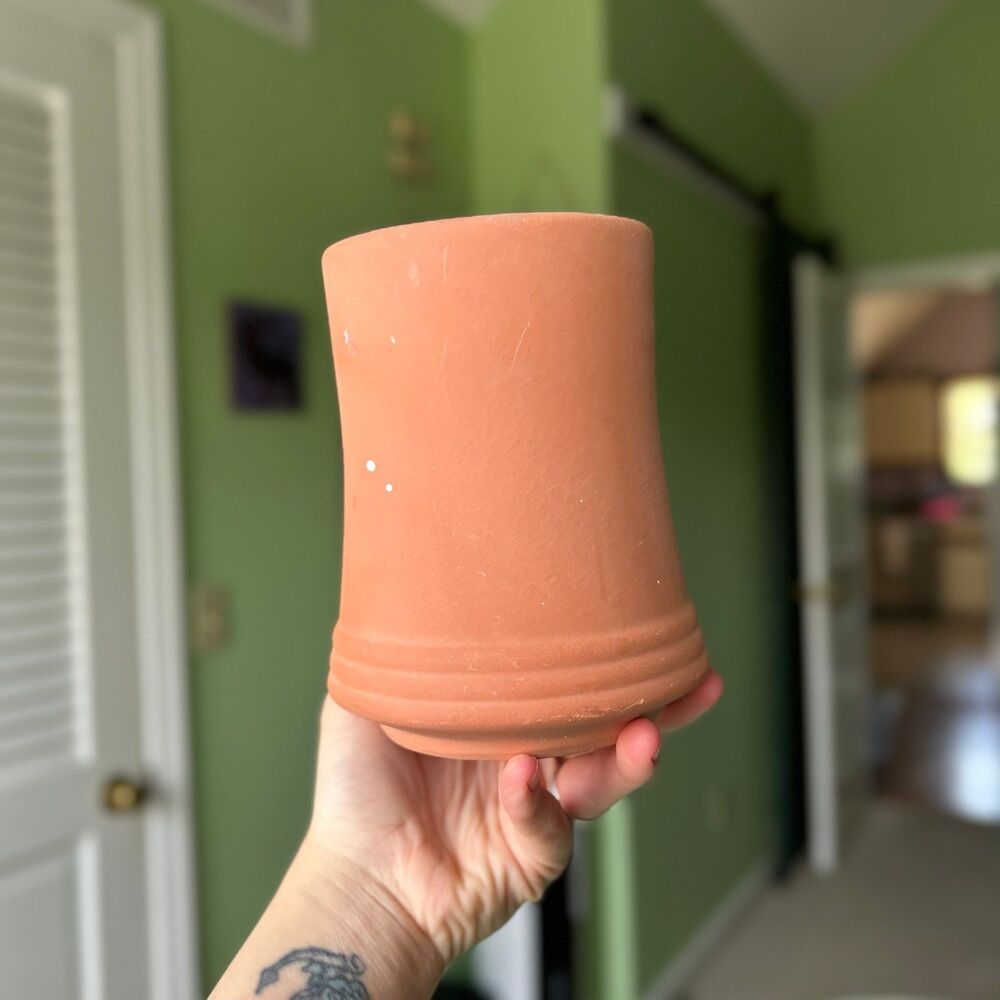 Clay Orange Pottery Farmhouse Kitchen Utensils Holder Cottagecore Accent - Picture 4 of 9